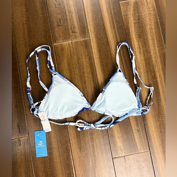 NWT Cupshe Trippy Blossoms Floral Swirl Bikini Top size M Thin Straps Blue Art - Picture 5 of 8